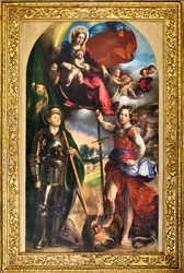 Madona s Jezulátkem a svatým Jiřím a svatým archandělem Michalem, kolem roku 1518 (olej na panelu)