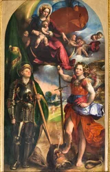 Madona s Jezulátkem a svatým Jiřím a svatým archandělem Michalem, kolem roku 1518 (olej na panelu)