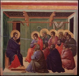 La Maesta Umučení: Ježíš se rozchází s apoštoly - obraz Duccio di Buoninsegna