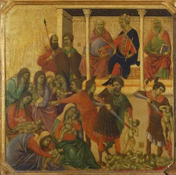 Masakr neviňátek, detail z predely Maestà z Ducciova oltářního obrazu v sienské katedrále