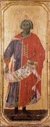 Prorok Salomon Detrempe na dřevě od Duccio di Buoninsegna (1255-1318 / 9) 1308-1311 Rozměr 42,5x16 cm Siena, Museo del Opera Metropolitana