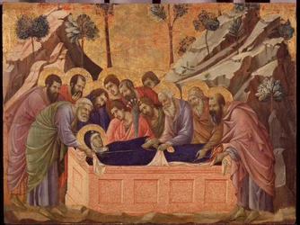 Usnutí panny. Predella of the Maesta (tempera na dřevě