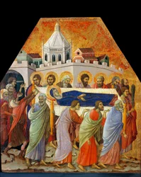 Pohřeb Panny Marie, svatého Jana s dlaní otevírá cestu (tempera na dřevě