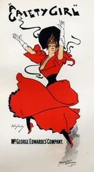 Umění. Zábava. Veselá dívka, opereta Owena Hallse a Sidneyho Jonese. Plakát Dudley Hardy, Anglie