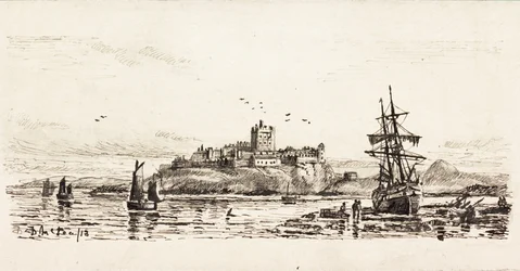Dutch Schooner Stranded v Bamburghu (inkoust na kartě)