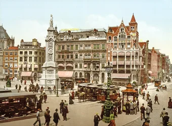 Pohled na náměstí Dam v Amsterdamu, 1890-1900