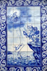 Zázrak Panny Marie z Nazare. Kostel Panny Marie Nazarské (Largo Nossa Senhora da Nazare). Portugalsko.