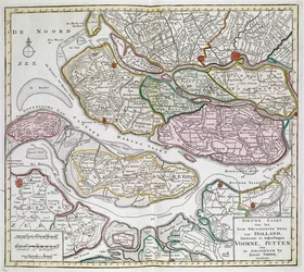 Nová mapa jihozápadní části Holandska, včetně soudních vykonavatelů Voorne, Putten atd. [Třicet šest map Nizozemska] Isaak TirionBetween 1739 and 1757.