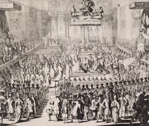 Korunovace Viléma Oranžského (1650-1702) a Marie (1662-94) ve Westminsterském opatství, 21. dubna 1689