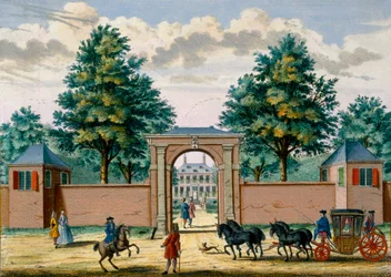 Pohled na Akredam House, z Het Zeganpralent Kennemerlant od Hendricka de Letha a Matthiase Brouerius Van Nidek, vydáno kolem 1700-1730