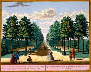 Pohled na ochoz v zadní části domu, z Get Zeganpralent Kennemerland od Hendrik de Leth a Matthias Brouerius Van Nidek, vydáno kolem 1700-30
