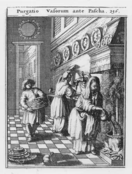 Mytí domácích nádob před Pesachem (Purgatio Vasorum ante Pascha), ilustrace z 