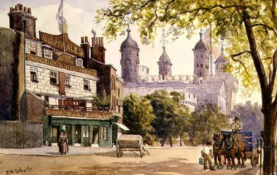 The Old George and Tower of London (akvarel)