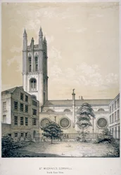 Jihovýchodní pohled na kostel svatého Michaela, Cornhill, City of London, 1840
