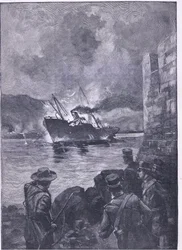 Španělská americká válka: Potopení Merrimacu, ilustrace z Cassells History of England, 1900