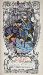 Karel V. bere do ruky Tiziánův štětec