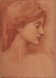 Female Head - Dessin od Sir Edward Coley Burne Jones (Burne-Jones) (1833-1898) - 1894 - Sangvinik a křída na papíře - 38,4x27,7 - Museu Nacional d
