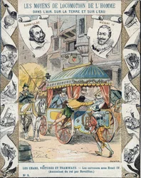 Atentát na Jindřicha IV. spáchaný Françoisem Ravaillacem v Rue de la Ferronnerie 14. května 1610 - z ochranného obalu na školní knihy, konec 19. století - smrt Jindřicha IV.: atentát na Jindřicha IV. (1553-1610) 14. května 1610 spáchaný Françoisem