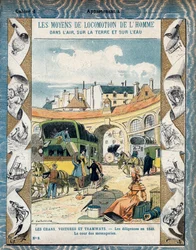 Diligence en 1840 - la cour des messageries - Dostavník v roce 1840 - Z ochranného obalu na učebnice, konec 19. století - ilustrace E. Letellier - Protege notebook historique, fin 19. století -