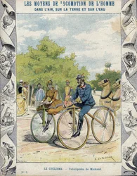 Pierre Michaux a Michaudine velocipedes - Z ochranného pouzdra na učebnice, konec 19. století - velocipedes a pedale (les michaudines) od Pierra Michauxe (1813-1883)