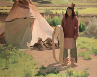 Klikitat Warrior, kolem roku 1898 (olej na plátně)
