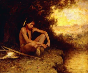 Young Hunter by a Stream (olej na plátně)