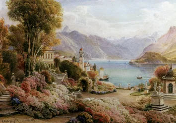 Villa Melzie, Como, Itálie. Lac de Come en Italie. Peinture de Ebenezer Wake Cook (1843-1926 British) Collection privee
