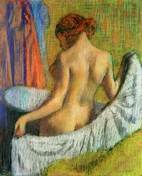 Po koupeli, žena s ručníkem, kolem 1885-90 (pastel na tkaném papíře)