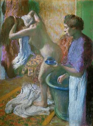 Snídaně po koupeli (pastel na papíře)