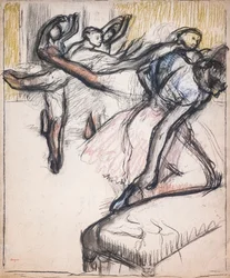 Tanečníci cvičící ve foyer opery. Kolem 1890. Pastel a uhel na papíře.