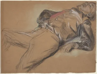 Fallen Jockey studie pro Scene from the Steeplechase: The Fallen Jockey, c. 1866.