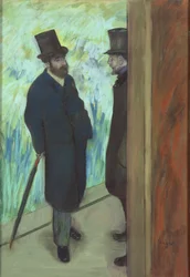 Přátelé v divadle, Ludovic Halevy (1834-1908) a Albert Cave (1832-1910) 1878-79 (pastel na papíře)