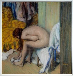 Nahá žena si utírá nohy. Žena při toaletě. 1879-1893. Rozměry: 0,45 x 0,23 m. Paříž, Musée d