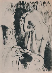 Nahá žena oblékající se, kolem 1890, 1946