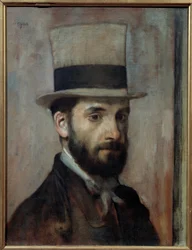 Portrét Leona Josepha Florentina Bonnata (1833-1922) Malíř nosí cylindr. Obraz Edgara Degase (1834-1917) 1863 Sun. 0,43x0,36 m Bayonne, Musee Bonnat - Portrét Leona Josepha Florentina Bonnata (1833-1922). Umělec nosí cylindr. Malování b