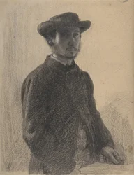 Autoportrét, cca 1857 (černá křída a grafit s bílou na béžovém tkaném papíře)