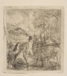 Sportovec nasedající na koně, 1856.