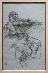 Houslista. 1879. Melír uhlem a bílou křídou na modrošedém papíře. Boston, Museum of Fine Arts, William Francis Warden Fund.