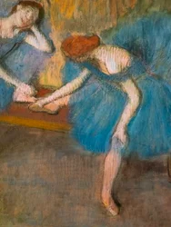 Dva odpočívající tanečníci (také známí jako „Blue dancers“) (detail). Kolem 1898. Pastel na jemném velínovém papíře.