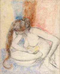 Koupání ženy, kolem roku 1897 (pastel na plátně opatřeném základním nátěrem)