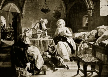 Ludvík XVI. a jeho rodina v chrámu, ilustrace z Hutchinsonovy Historie národů, cca 1915.