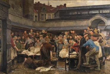 Starý rybí trh v Antverpách v roce 1882 (olej na plátně)