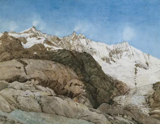 Mischabe Horner ze Saas-Fee, Valais, Švýcarsko (wc s kvašem na papíře)