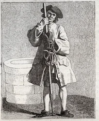 Čistič studní - Pepetit metier de Paris (Studie provedené v nižších lidech neboli Cris of Paris) - rytina Edma Bouchardona (1698-1762)