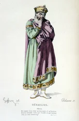 Postava Phoka v tragédii Heraclius - plné divadlo: (Sbírka her Corneille) kresba Geffroy, rytina Delanoix - ed. Laplace, Sanchez et Cie, Paříž 1884