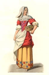 Francouzský rolník 17. století, z rytiny Jean Saint Jean - Litografie z ilustrace Edmonda Lechevalliera-Chevignarda (1825-1902), z „Costumes historiques des 16th