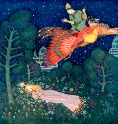 Ilustrace k ruské pohádce Pták Ohnivák