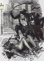 Pan Hyde vraždí sira Danverse Carewa, ilustrace Edmunda Josepha Sullivana (1869-1933) k románu Podivný případ doktora Jekylla a pana Hyda od Roberta Louise Stevensona (1850-1894), 1927