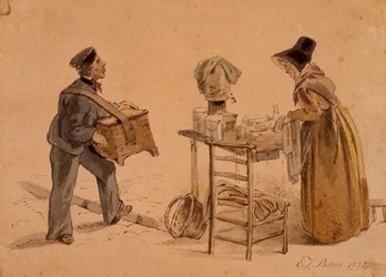 Muž se sudovými varhanami a prodavač kávy, 1828