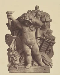 ["Les Beaux-arts", Socha Nicolase Guillemina, výzdoba Louvru, Paříž]